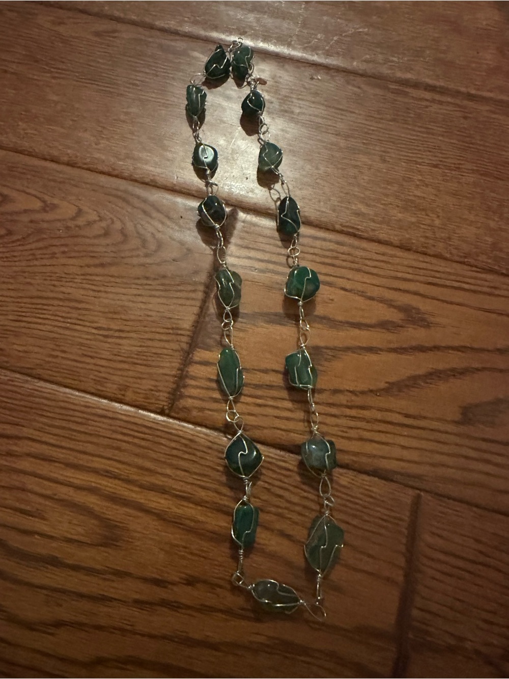 Green Agate Wire-Wrapped Link Necklace With Matching Earrings  - Women Jewelry